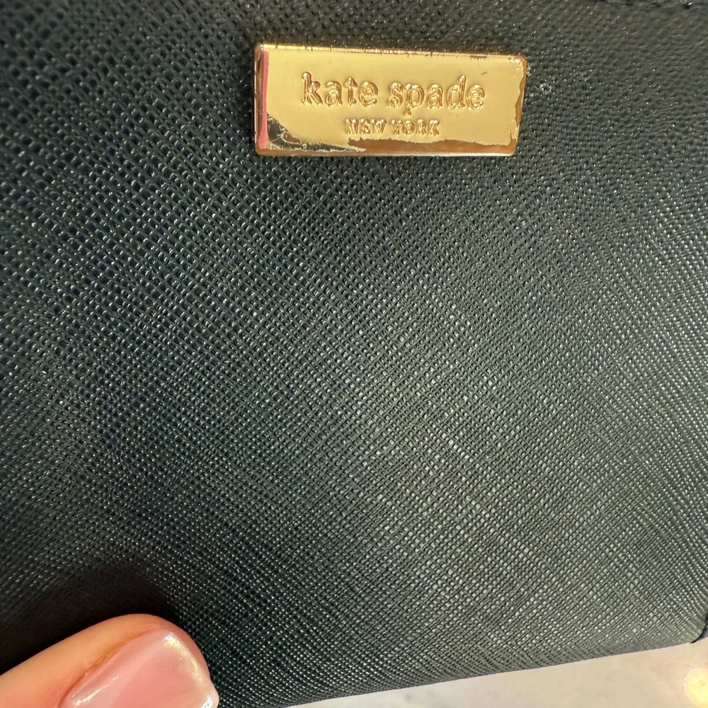 kate spade black wallet with gold plaque